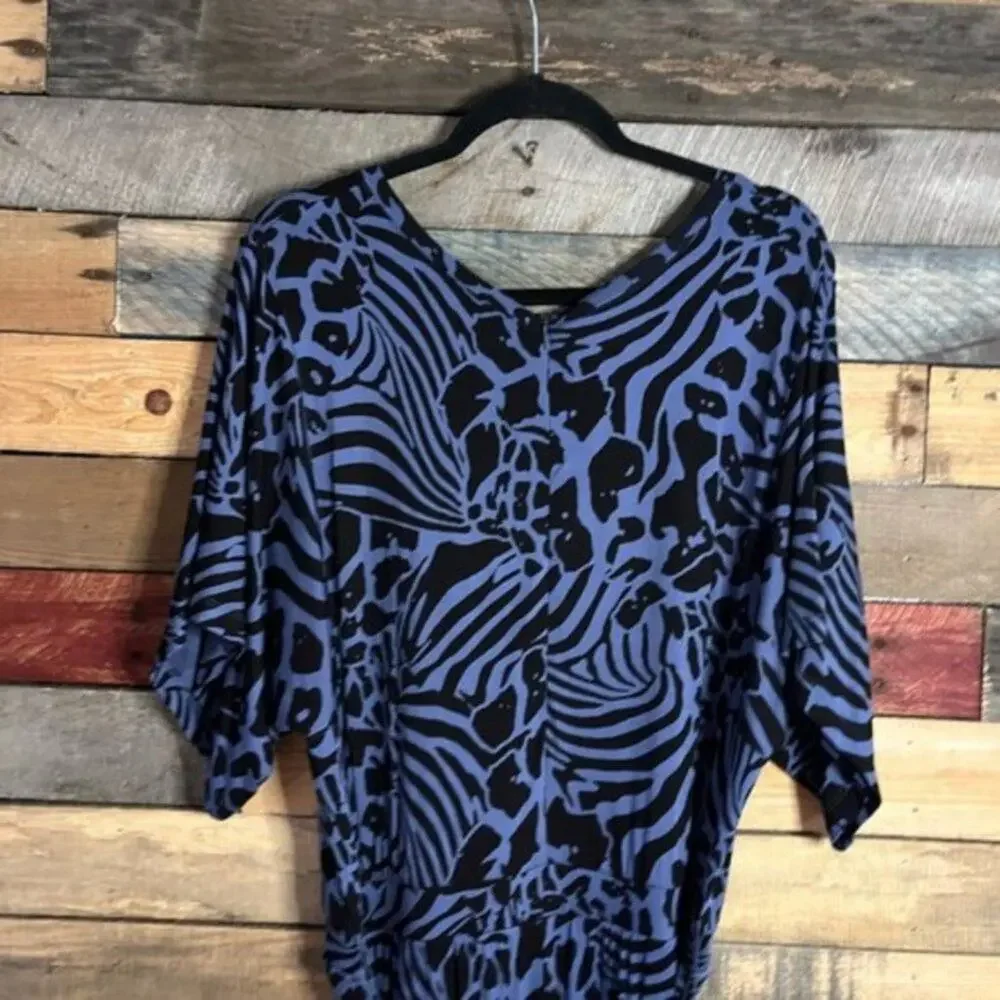 Lisa‎ Rinna Blue And Black Animal Print Belted Jumpsuit Size 10